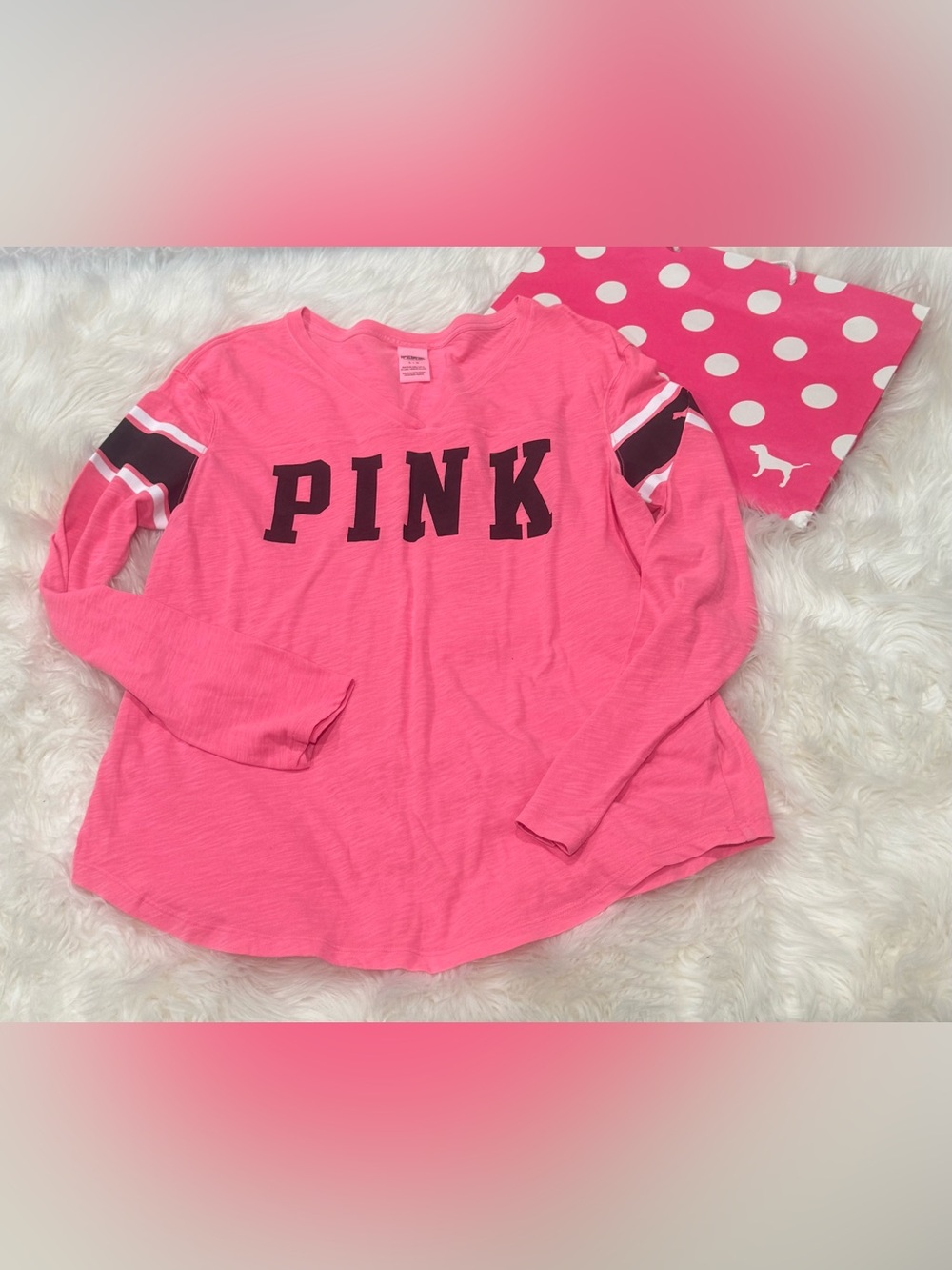 PINK Victoria's Secret Long-Sleeve Crewneck Top  neon Pink
